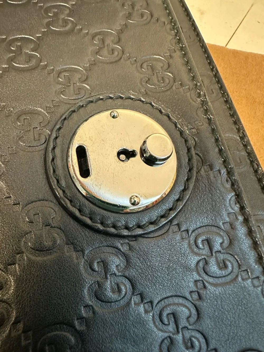 Gucci Black Embossed GG Leather Briefcase with Top Handle